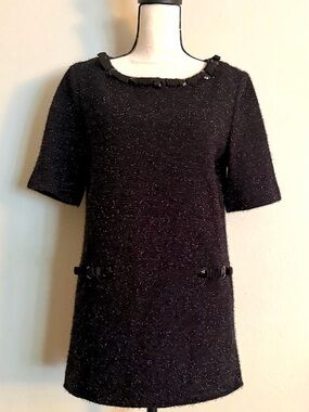 St. John Couture | Black Hand Beaded Knit Top | Metallic Shimmer | Size M